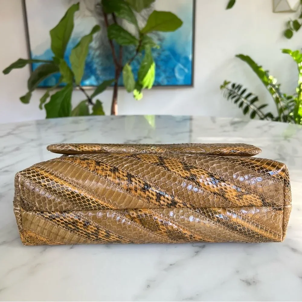 Tory Burch Kira Chevron Exotic Snakeskin Leather Convertible Shoulder Bag Tan